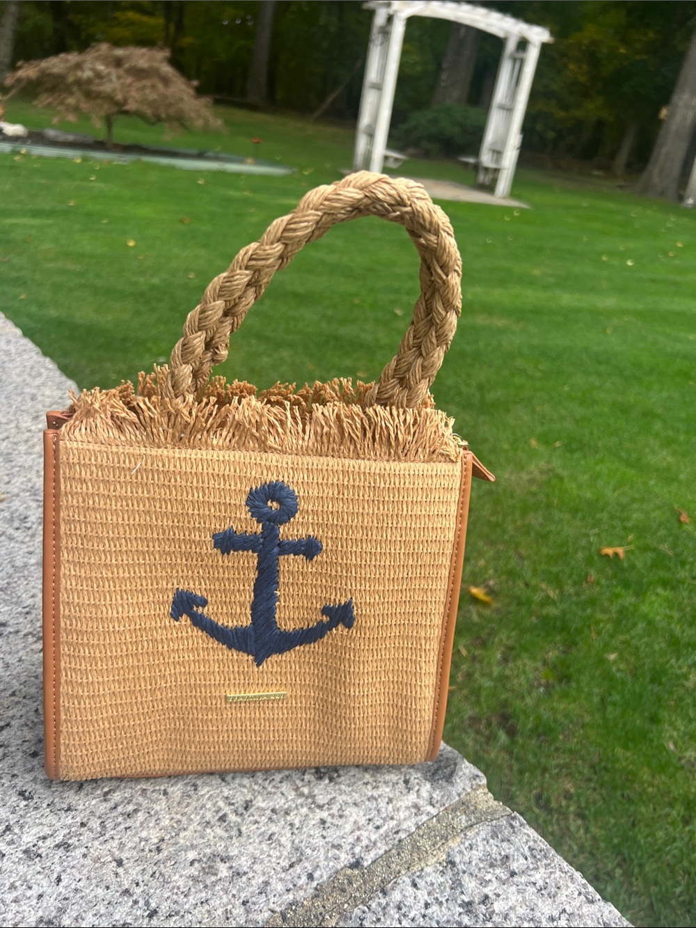 SPARTINA449 Woven Anchor Tote Bag in Natural with Navy Accent
